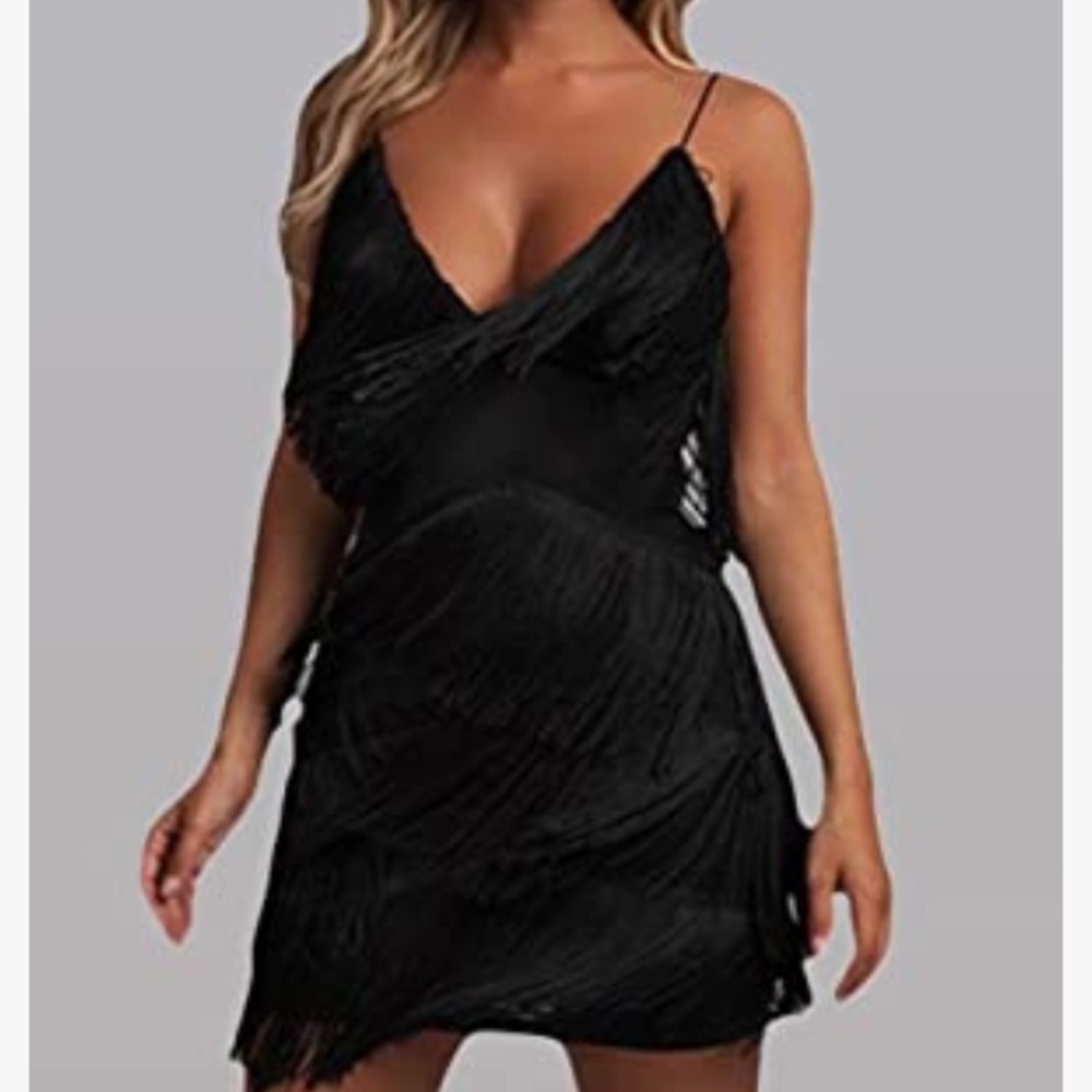 Black Fringe Tassel Dress